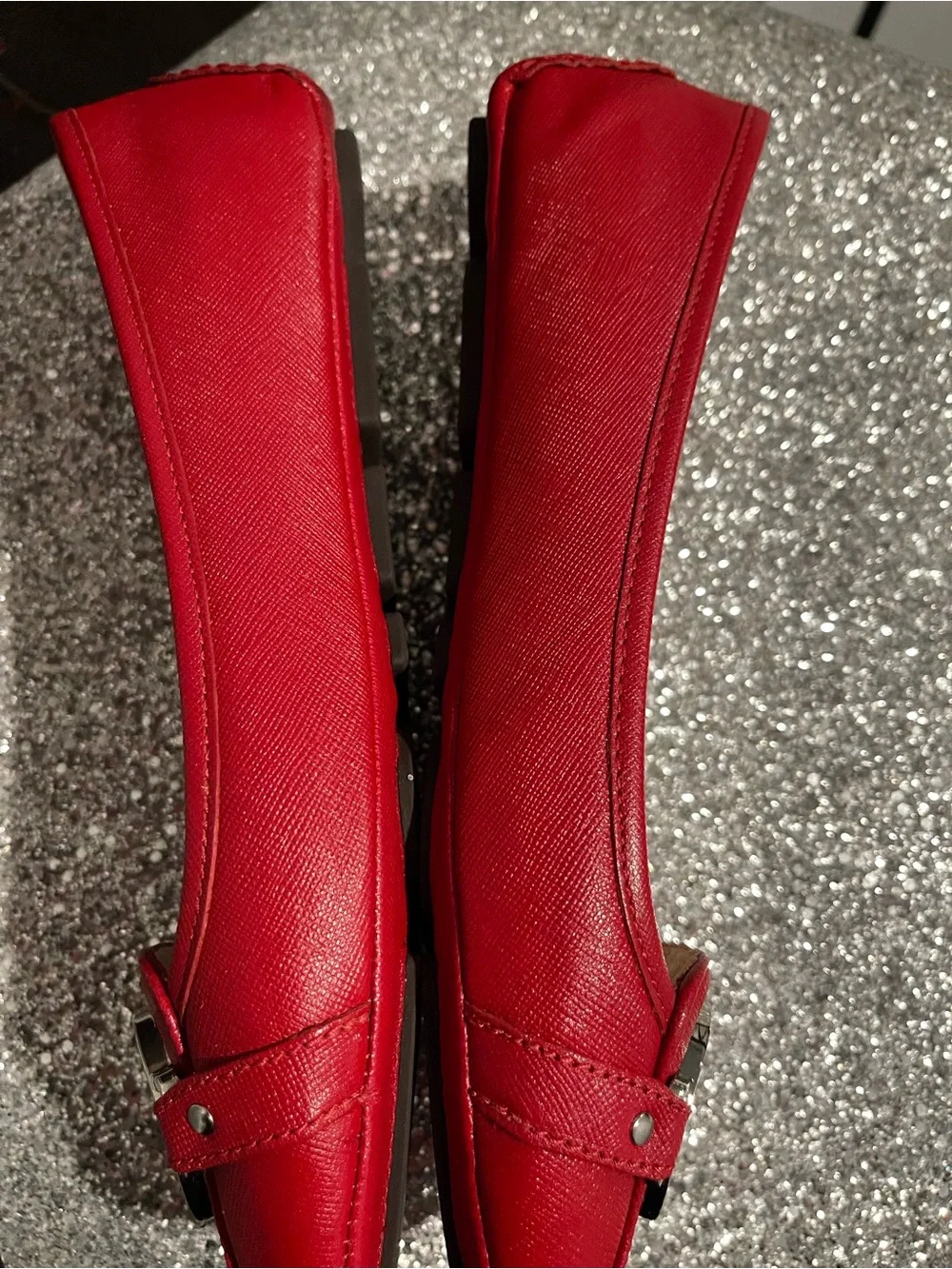 Michael Kors Red Leather MK Logo Round-Toe Ballet Flats